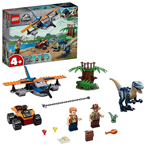 LEGO 75942 Jurassic World Velociraptor: Misión de Rescate en Biplano, Juguete de Construcción de Dinosaurios para Niños 4 años