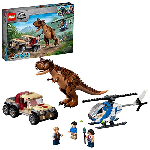 LEGO 76941 Jurassic World Persecución del Dinosaurio Carnotaurus, Juguete con Helicóptero y Furgoneta para Niños a Partir de 7 años