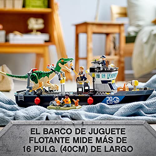 LEGO 76942 Jurassic World Fuga del Barco del Dinosaurio Baryonyx, Juguete con Barco y Lancha para Niños y Niñas +8 años