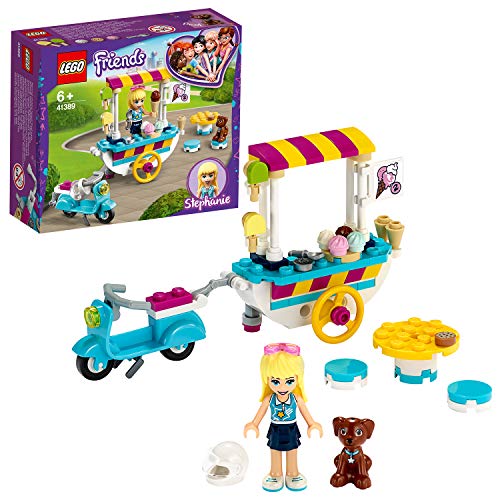 LEGO Friends - Heladería Móvil, Set de Construcción de Carrito para Vender Helados y Dulces, Incluye Muñeca de Stephanie, Dash el Perro y una Moto Scooter Azul (41389)