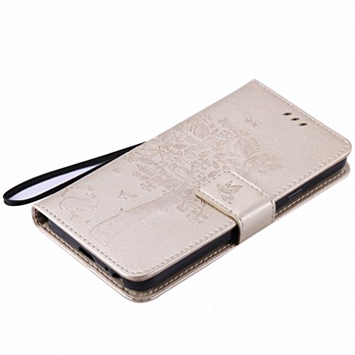 LEMORRY para LG Nexus 5X Case Leather Flip Wallet Pouch Slim Fit Protection Magnetic Strap Stand Card Slot Soft TPU Cover for LG Nexus 5X, Lucky Tree Champagne Gold