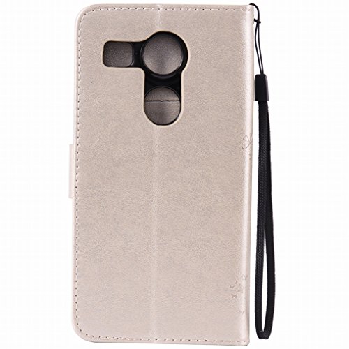 LEMORRY para LG Nexus 5X Case Leather Flip Wallet Pouch Slim Fit Protection Magnetic Strap Stand Card Slot Soft TPU Cover for LG Nexus 5X, Lucky Tree Champagne Gold
