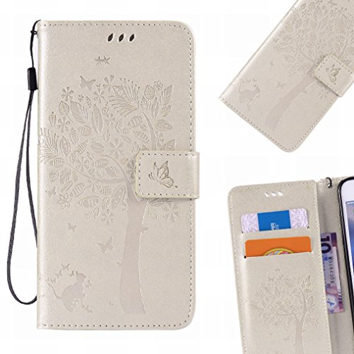 LEMORRY para LG Nexus 5X Case Leather Flip Wallet Pouch Slim Fit Protection Magnetic Strap Stand Card Slot Soft TPU Cover for LG Nexus 5X, Lucky Tree Champagne Gold