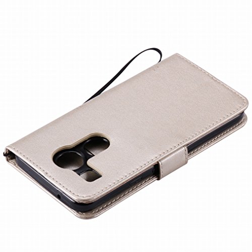 LEMORRY para LG Nexus 5X Case Leather Flip Wallet Pouch Slim Fit Protection Magnetic Strap Stand Card Slot Soft TPU Cover for LG Nexus 5X, Lucky Tree Champagne Gold