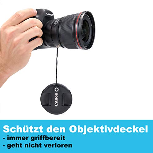 Lens-Aid – Cordón con Clip Adhesivo para Tapa de Objetivos – con Clip Adhesivo Universal en Goma, Ideal para Canon, Nikon, Fuji, Tamron, Sigma, Olympus (Set de 5 Piezas)