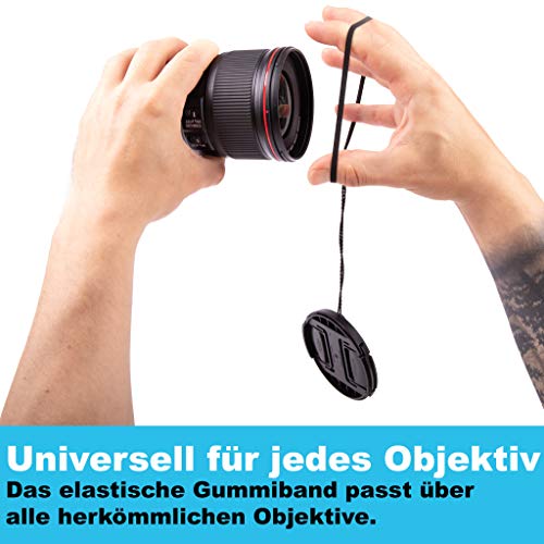 Lens-Aid – Cordón con Clip Adhesivo para Tapa de Objetivos – con Clip Adhesivo Universal en Goma, Ideal para Canon, Nikon, Fuji, Tamron, Sigma, Olympus (Set de 5 Piezas)
