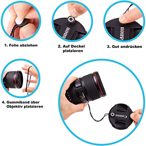 Lens-Aid – Cordón con Clip Adhesivo para Tapa de Objetivos – con Clip Adhesivo Universal en Goma, Ideal para Canon, Nikon, Fuji, Tamron, Sigma, Olympus (Set de 5 Piezas)