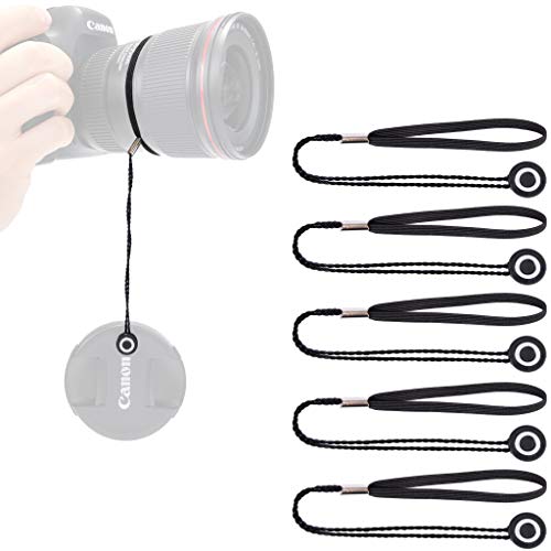 Lens-Aid – Cordón con Clip Adhesivo para Tapa de Objetivos – con Clip Adhesivo Universal en Goma, Ideal para Canon, Nikon, Fuji, Tamron, Sigma, Olympus (Set de 5 Piezas)