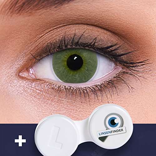 Lentes de contacto verdes naturales 'Platinum Green' de alta cobertura + contenedor de LENZOTICA I 1 par (2 piezas) I DIA 14.00 I sin aumento I 0,00 dioptrías