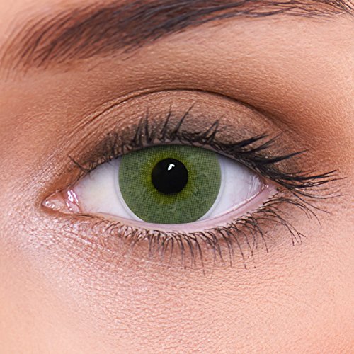 Lentes de contacto verdes naturales 'Platinum Green' de alta cobertura + contenedor de LENZOTICA I 1 par (2 piezas) I DIA 14.00 I sin aumento I 0,00 dioptrías