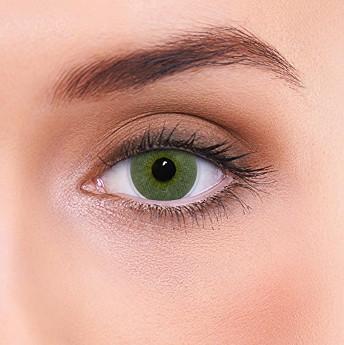 Lentes de contacto verdes naturales 'Platinum Green' de alta cobertura + contenedor de LENZOTICA I 1 par (2 piezas) I DIA 14.00 I sin aumento I 0,00 dioptrías