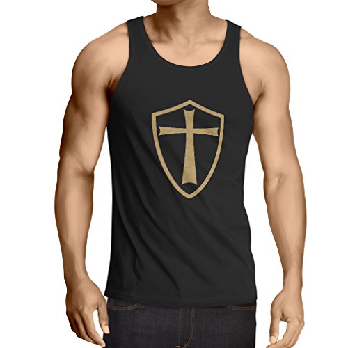 lepni.me Camisetas de Tirantes para Hombre Caballeros Templarios - Escudo de los Templarios (Large Negro Oro)
