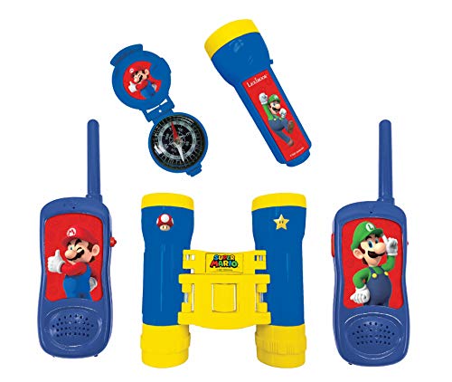 LEXIBOOK Brothers Nintendo Super Mario-Juego Completo de Aventuras para Niños-Walkie-Talkies, Prismáticos, brújula, Linterna, Azul/Amarillo