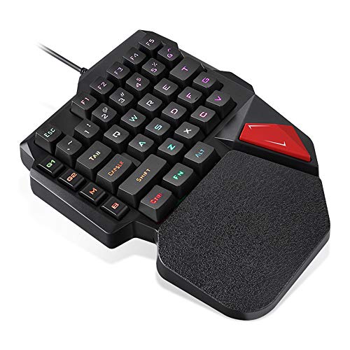 LexonElec K108 Teclado de juego de una sola mano K108 Teclado de juego con cable 38 teclas 3 colores LED retroiluminado USB Multimedia de una mano Teclado de gamer con reposamuñecas para PC