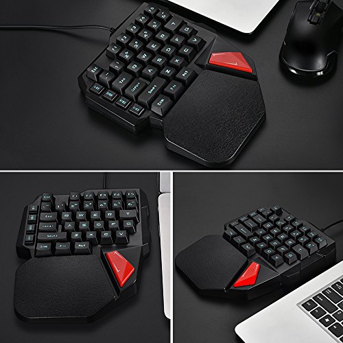 LexonElec K108 Teclado de juego de una sola mano K108 Teclado de juego con cable 38 teclas 3 colores LED retroiluminado USB Multimedia de una mano Teclado de gamer con reposamuñecas para PC
