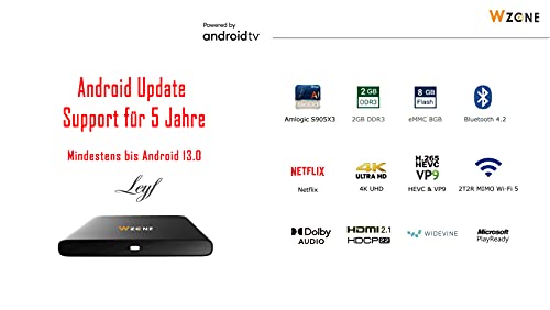 LEYF 4K Android TV Box Original Licensed by Google LLC and Netflix 4K / Free Update Support up to Android 13 / Mini Keyboard / WiFi, Type-C , HDMI 2.1 , USB 3.0,Ethernet,MicroSD / Smart TV,Chromecast