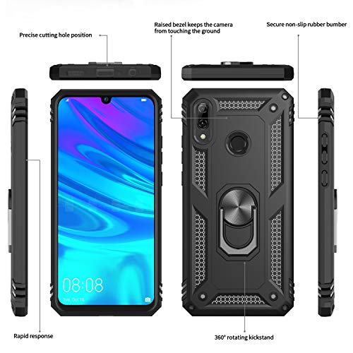 LeYi Funda Huawei P Smart 2019 / Honor 10 Lite con [2-Unidades] Cristal Vidrio Templado,Armor Carcasa con 360 Grados Anillo iman Soporte Silicona TPU Bumper Antigolpes Case para Movil P Smart,Negro