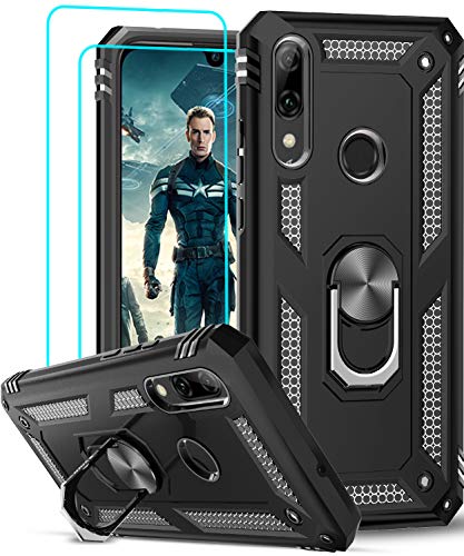 LeYi Funda Huawei P Smart 2019 / Honor 10 Lite con [2-Unidades] Cristal Vidrio Templado,Armor Carcasa con 360 Grados Anillo iman Soporte Silicona TPU Bumper Antigolpes Case para Movil P Smart,Negro