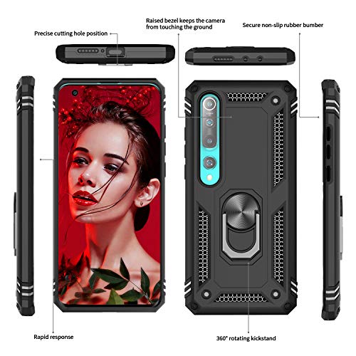 LeYi Funda para Xiaomi Mi 10 / MI 10 Pro, Armor Carcasa con 360 Grados Anillo iman Soporte Hard PC y Silicona TPU Bumper Antigolpes Case para Movil Xiaomi Mi 10,Negro