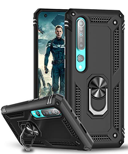 LeYi Funda para Xiaomi Mi 10 / MI 10 Pro, Armor Carcasa con 360 Grados Anillo iman Soporte Hard PC y Silicona TPU Bumper Antigolpes Case para Movil Xiaomi Mi 10,Negro