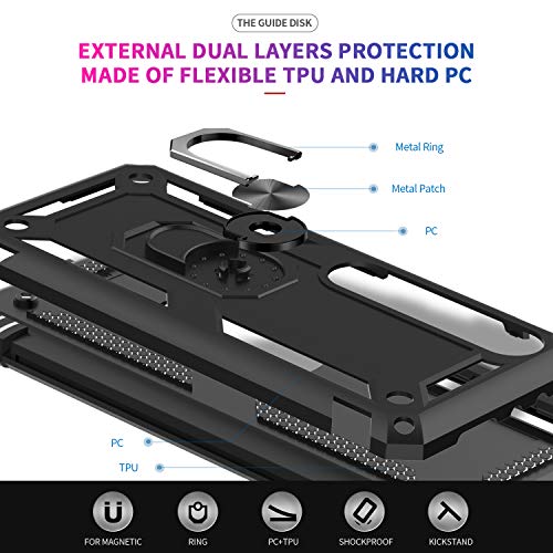 LeYi Funda para Xiaomi Mi 10 / MI 10 Pro, Armor Carcasa con 360 Grados Anillo iman Soporte Hard PC y Silicona TPU Bumper Antigolpes Case para Movil Xiaomi Mi 10,Negro