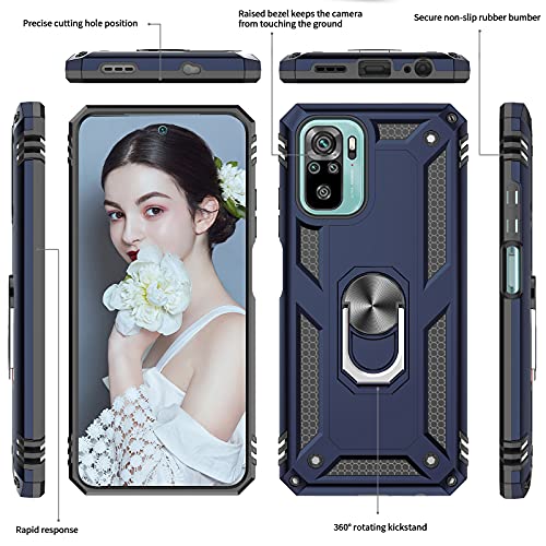 LeYi Funda para Xiaomi Redmi Note 10 4G / Redmi Note 10S con 2 Piezas Vidrio Templado y 2 Piezas Protectores Lente Cámara,Armor Carcasa con 360 Anillo Soporte Hard PC y Silicona Antigolpes Case,Azul