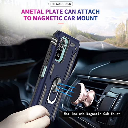 LeYi Funda para Xiaomi Redmi Note 10 4G / Redmi Note 10S con 2 Piezas Vidrio Templado y 2 Piezas Protectores Lente Cámara,Armor Carcasa con 360 Anillo Soporte Hard PC y Silicona Antigolpes Case,Azul