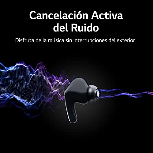 LG TONE FP5 - Auriculares True Wireless Bluetooth 5.2, con Cancelación Activa de Ruido, Sonido Meridian, Doble Micrófono, Carga Rápida, Autonomía de hasta 22 Horas, Protección IPX4, Color Negro