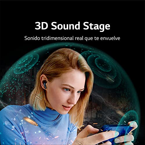 LG TONE FP5 - Auriculares True Wireless Bluetooth 5.2, con Cancelación Activa de Ruido, Sonido Meridian, Doble Micrófono, Carga Rápida, Autonomía de hasta 22 Horas, Protección IPX4, Color Negro