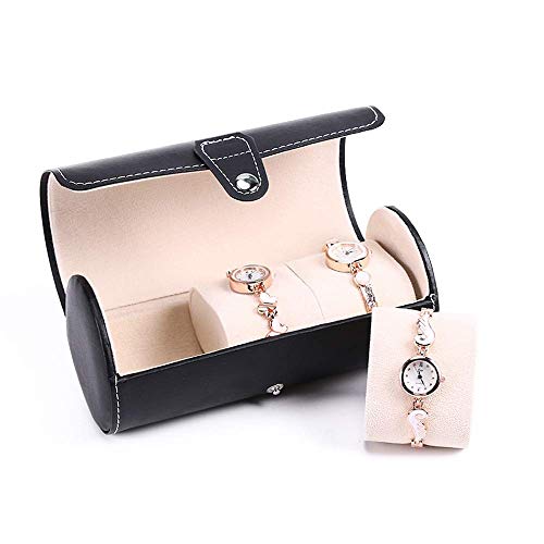 LHQ-HQ Mira la Caja 1 Colores 3 Rejillas Ligera Cilindro Reloj de Pulsera Rollo Titular del Caso de exhibición de la joyería Caja de Almacenamiento de Regalo del Reloj Pantalla (Color: Negro, Tamaño: