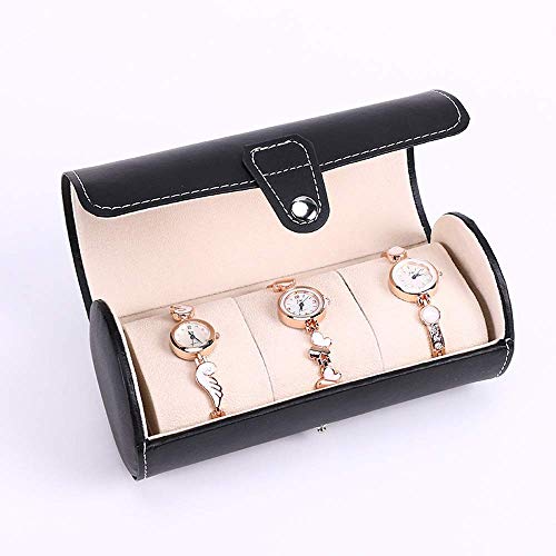 LHQ-HQ Mira la Caja 1 Colores 3 Rejillas Ligera Cilindro Reloj de Pulsera Rollo Titular del Caso de exhibición de la joyería Caja de Almacenamiento de Regalo del Reloj Pantalla (Color: Negro, Tamaño: