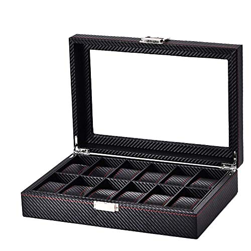 LHQ-HQ Mira la Caja 12 Ranuras Relojes de Madera con Cerradura Mostrar Cuadro de Almacenamiento con Tapa de Vidrio exhibición del Reloj (Color: Negro, Tamaño: 33x21.5x8cm) (Color : Black)