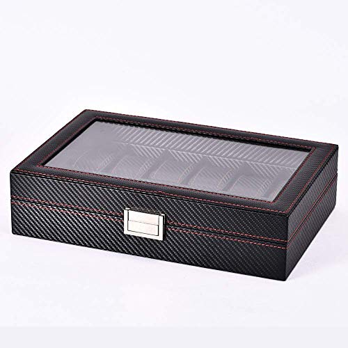 LHQ-HQ Mira la Caja 12 Ranuras Relojes de Madera con Cerradura Mostrar Cuadro de Almacenamiento con Tapa de Vidrio exhibición del Reloj (Color: Negro, Tamaño: 33x21.5x8cm) (Color : Black)