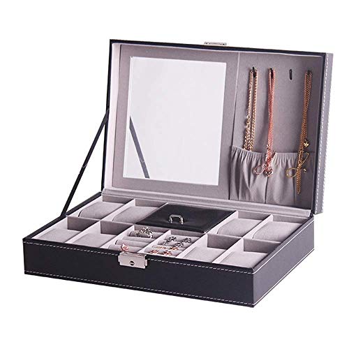 LHQ-HQ Mira la Caja con Cerradura joyería Relojes Caja de Almacenamiento con el Espejo Compatible with Las Mujeres Wathes Caja de exhibición del Reloj (Color: Negro, tamaño: Tamaño Libre)