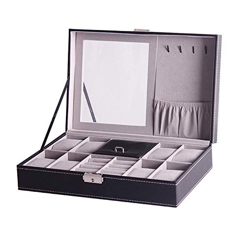 LHQ-HQ Mira la Caja con Cerradura joyería Relojes Caja de Almacenamiento con el Espejo Compatible with Las Mujeres Wathes Caja de exhibición del Reloj (Color: Negro, tamaño: Tamaño Libre)