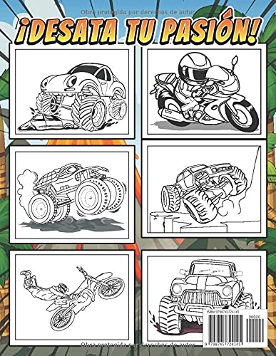 Libro Colorear Coches: Libro de colorear XXL de vehículos, coches, camión, motocross, tractores, moto, coche de carreras y monster truck para niños de ... Libro para colorear antiestres Infantil