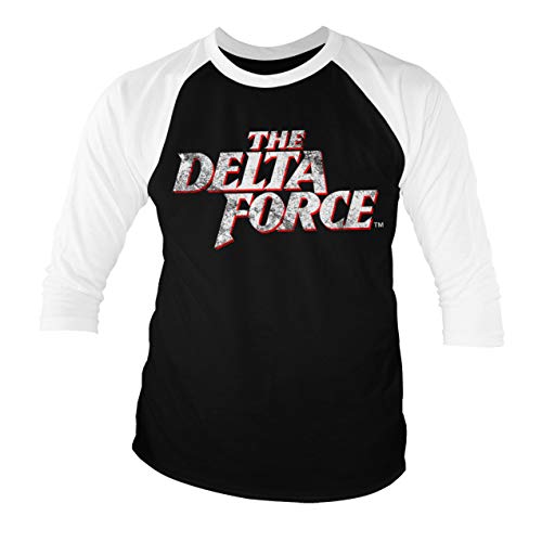 Licenciado Oficialmente The Delta Force Washed Logo Baseball Camisa de Manga 3/4 para Hombre (Negro-Blanco), Medium