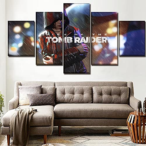 Lienzo 5 piezas de arte impreso imagen Lara Croft juego Rise of the Tomb Raider pintura sala de estar o dormitorio cartel de pared enmarcado 200x100cm