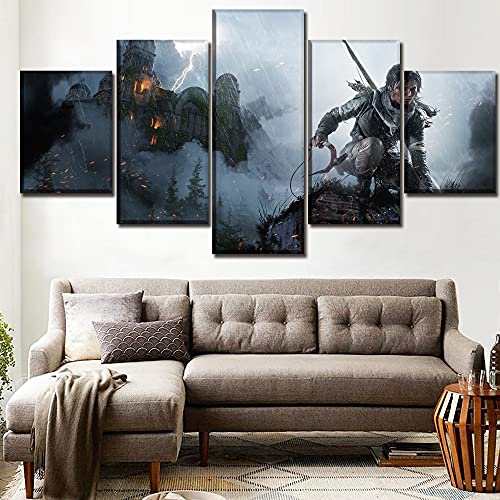 Lienzo 5 piezas Imagen de impresión modular Sala de estar Decoración para el hogar Póster de Lara Croft Rise Of The Tomb Raider Posters Arte de pared enmarcado 200x100cm