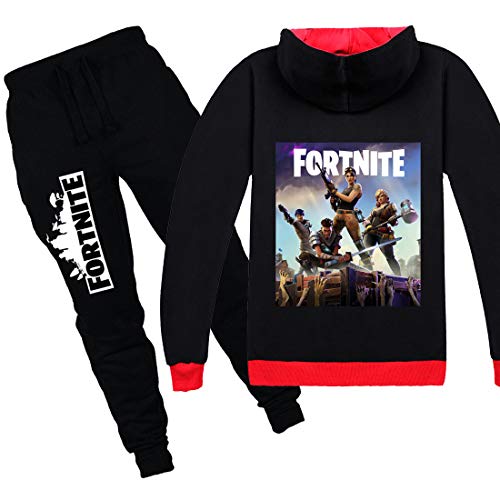 LIGHTOP Sudadera con capucha unisex Fortite con capucha Jersey con impresión 3D y pantalones para niño (D, 150)