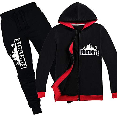 LIGHTOP Sudadera con capucha unisex Fortite con capucha Jersey con impresión 3D y pantalones para niño (D, 150)