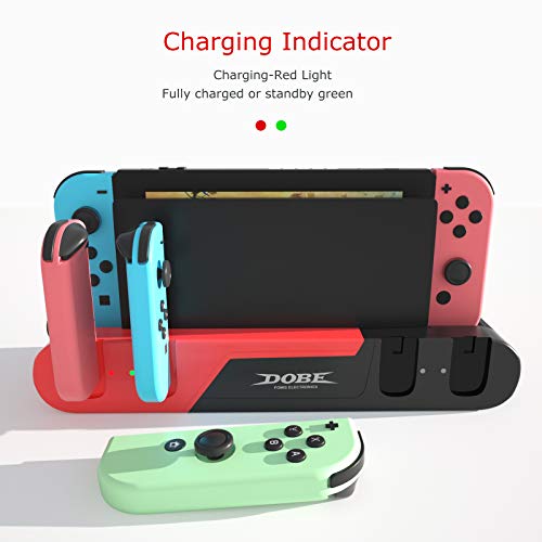 Likorlove 4 en 1 Base de Carga Joycon Estación de Carga para Nintendo Switch Consola Cagador con 4 Joy Con Charging Ports y Indicador LED / USB Cable Tipo C Cargador NS