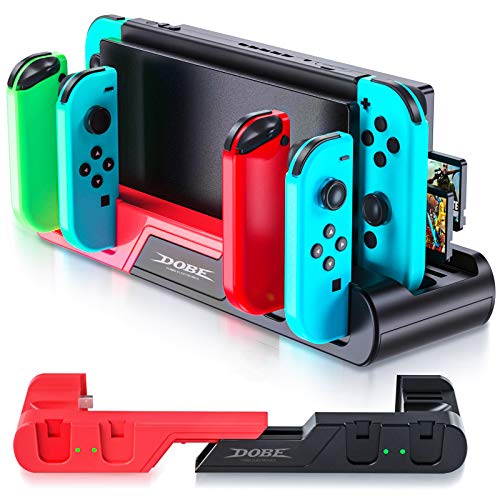 Likorlove 4 en 1 Base de Carga Joycon Estación de Carga para Nintendo Switch Consola Cagador con 4 Joy Con Charging Ports y Indicador LED / USB Cable Tipo C Cargador NS