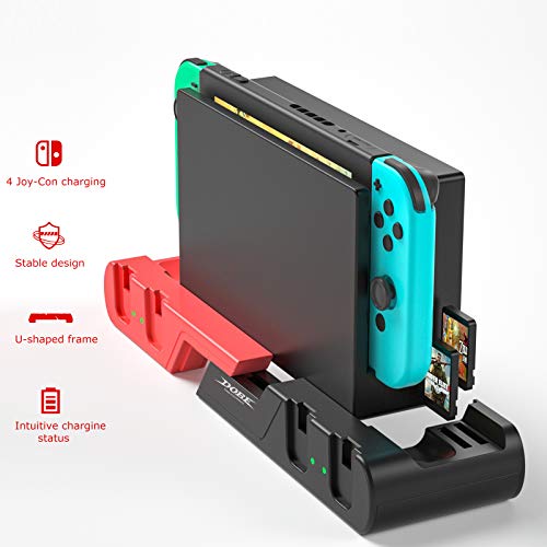 Likorlove 4 en 1 Base de Carga Joycon Estación de Carga para Nintendo Switch Consola Cagador con 4 Joy Con Charging Ports y Indicador LED / USB Cable Tipo C Cargador NS