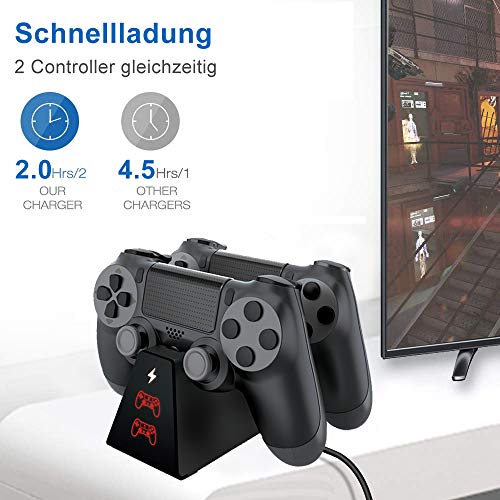 Likorlove - Estación de carga para mando de PS4, 2 horas, pantalla LED, cargador, soporte, cable micro USB para consola inalámbrica Sony Playstation 4, Slim/Pro