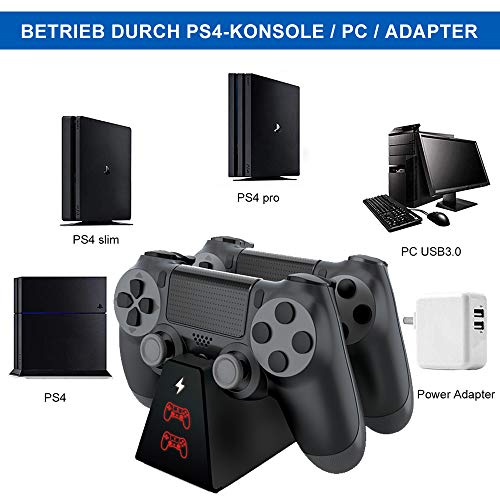 Likorlove - Estación de carga para mando de PS4, 2 horas, pantalla LED, cargador, soporte, cable micro USB para consola inalámbrica Sony Playstation 4, Slim/Pro