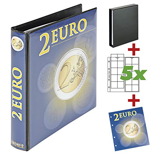 LINDNER Das Original Álbum de recortes para monedas de 2 euros, incluye 5 hojas para un total de 100 monedas, ampliable con hojas complementarias.