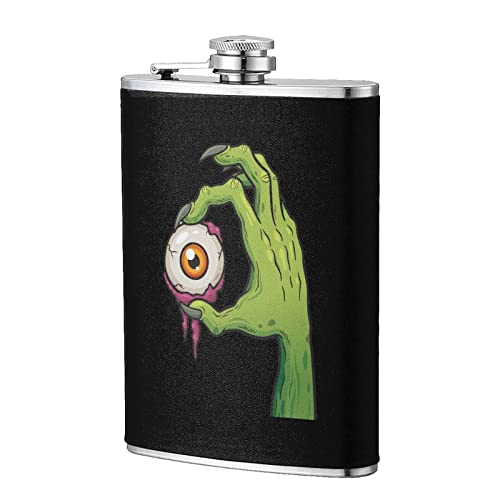 LINGF Zombie hand 8 oz para hombres, mujeres, viajes, acampada, pesca, bebida, bar, barbacoa y matraz de viaje, a prueba de fugas, cubierta de cuero, gran idea de regalo, fla