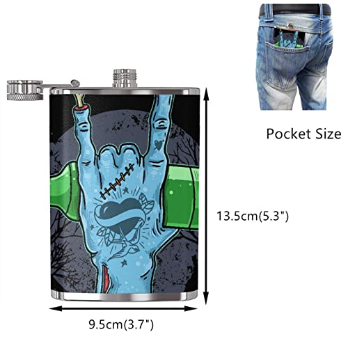 LINGF Zombie hand holding beer tattoo 8 oz para hombres, mujeres, viajes, acampar, pesca, bar, barbacoas y matraces de viaje, a prueba de fugas, flagon, funda de cuero, gran idea de regalo, fla