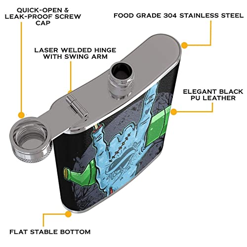 LINGF Zombie hand holding beer tattoo 8 oz para hombres, mujeres, viajes, acampar, pesca, bar, barbacoas y matraces de viaje, a prueba de fugas, flagon, funda de cuero, gran idea de regalo, fla